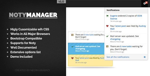 Highly customizable notification manager: Noty Manager